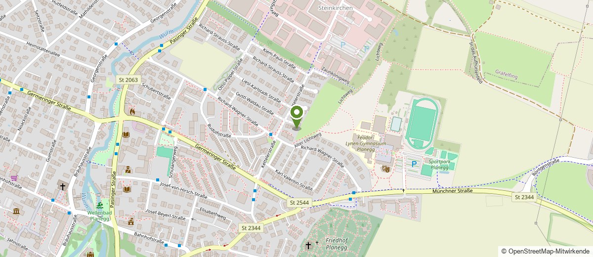 Lageplan: Praxis Reitschuler, Rotkehlchenweg 8 in Planegg
